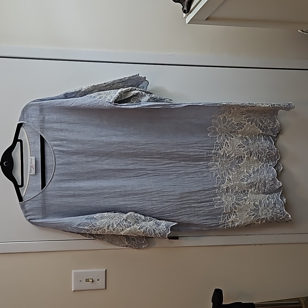 Cristina Gavioli Italian Blue And White Cotton Striped Dress